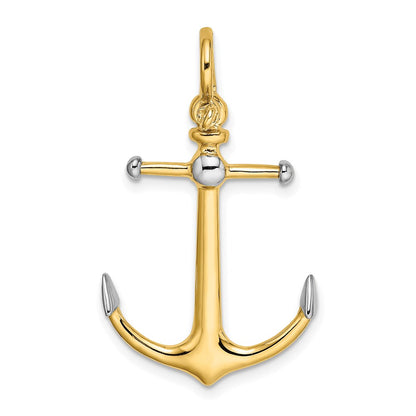 and Rhodium 3-D Anchor with Long T-Bar and Shackle Bail Charm - WBC