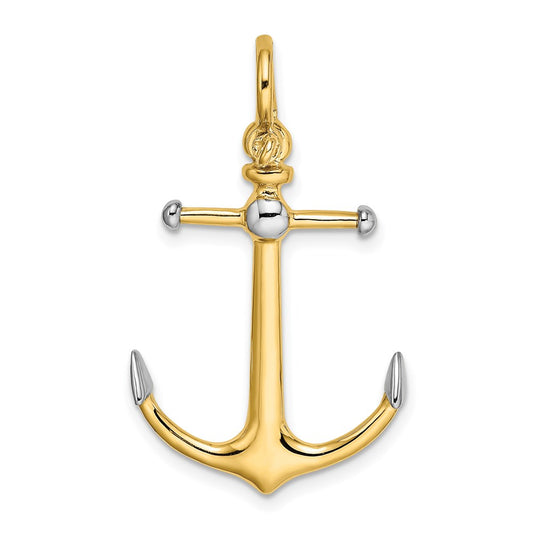 and Rhodium 3-D Anchor with Long T-Bar and Shackle Bail Charm - WBC