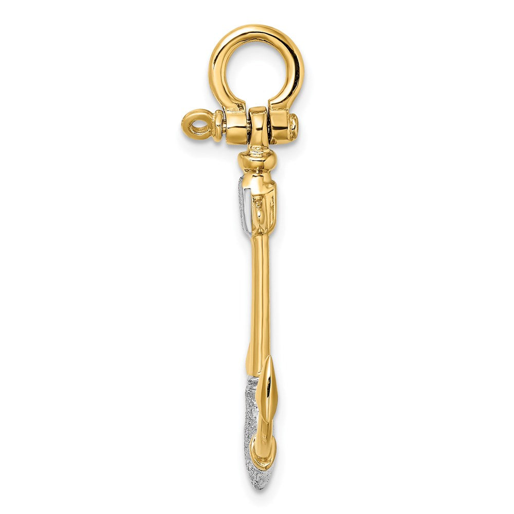 and Rhodium 3-D Textured Anchor with Shackle Bail Charm - WBC