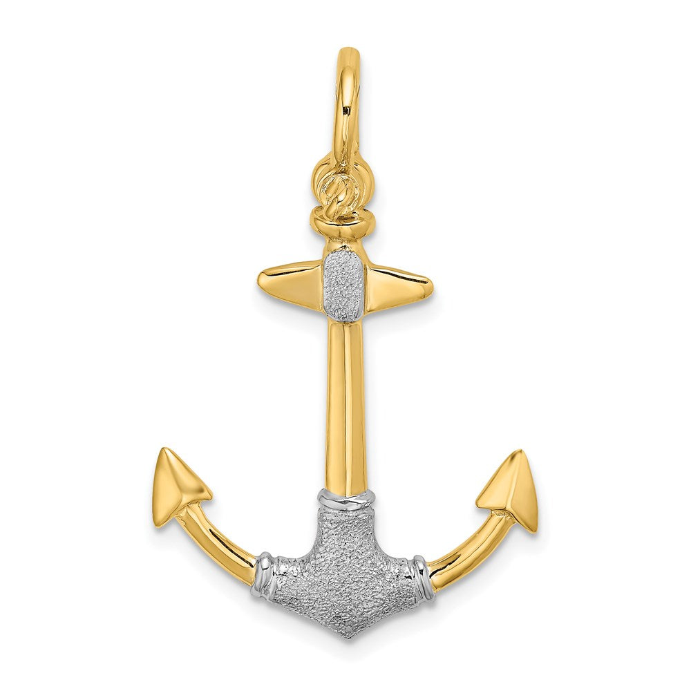 and Rhodium 3-D Textured Anchor with Shackle Bail Charm - WBC