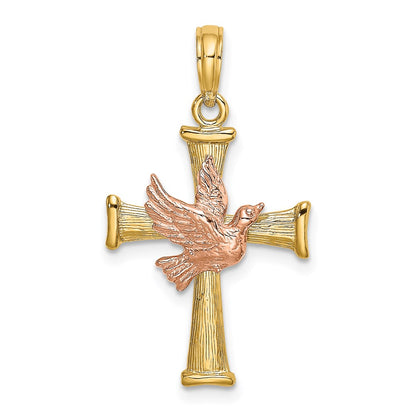 Two-tone Textured Finish Cross with Dove Charm - WBC
