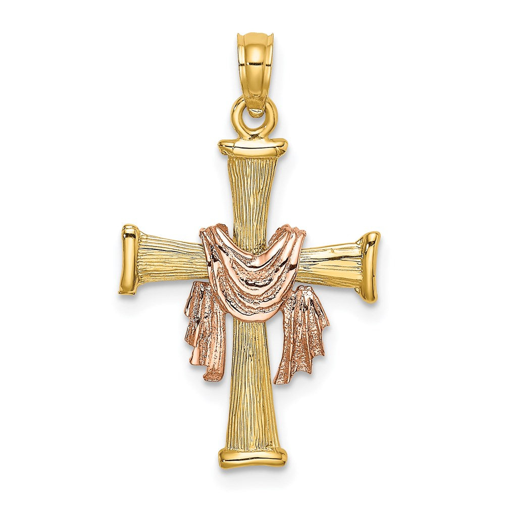 14l Two-Tone Textured Finish Cross with Drape Charm - WBC