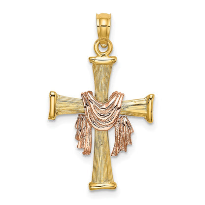 14l Two-Tone Textured Finish Cross with Drape Charm - WBC