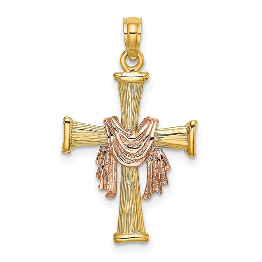 14l Two-Tone Textured Finish Cross with Drape Charm - WBC