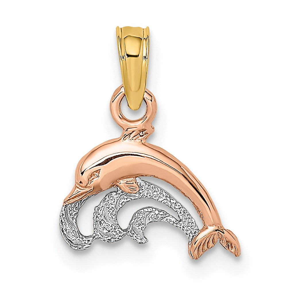 Two-Tone with Rhodium Dolphin and Wave Charm - WBC