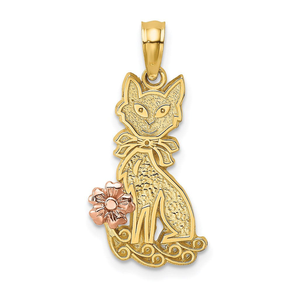 Two-Tone Sitting Cat with Bow and Flower Charm - WBC