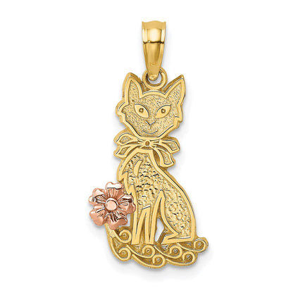 Two-Tone Sitting Cat with Bow and Flower Charm - WBC
