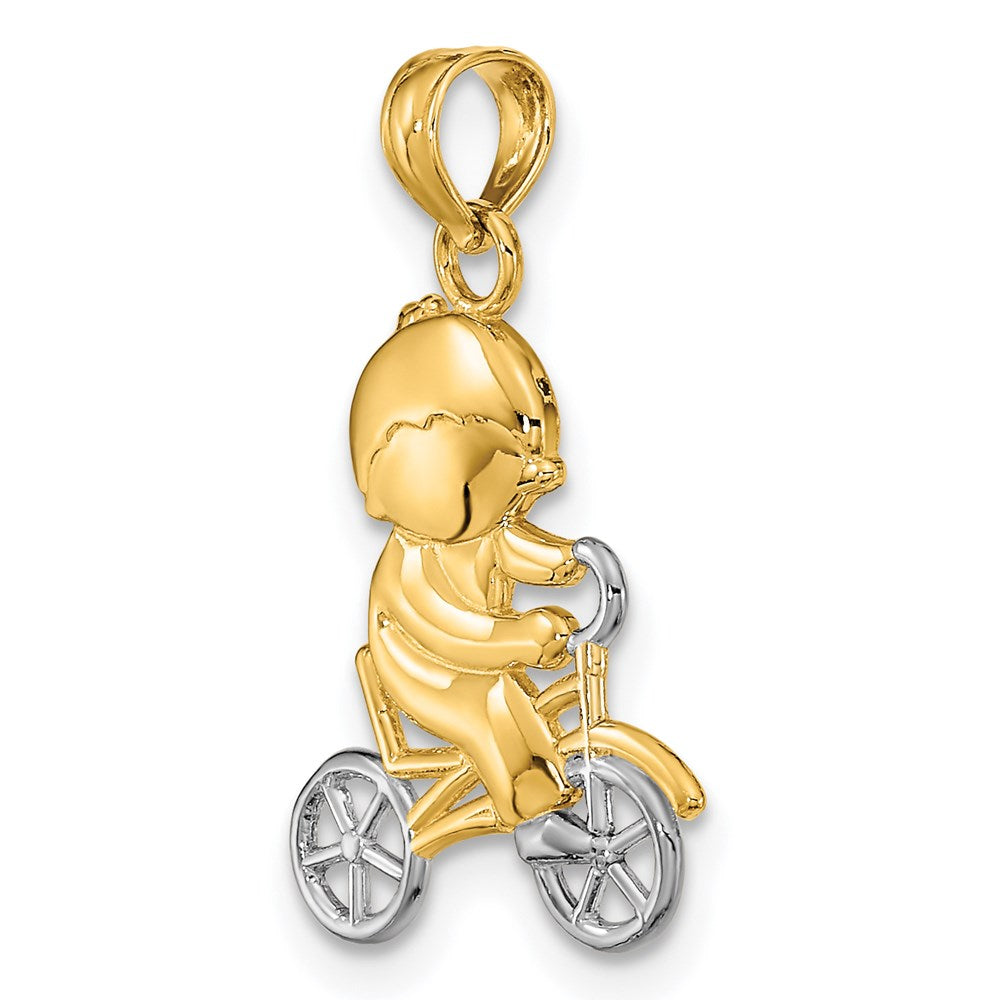 and Rhodium Little Boy On Bicycle Charm - WBC