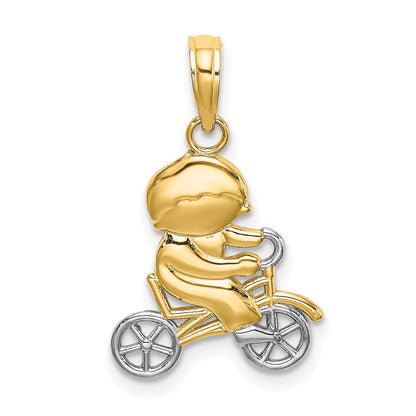 and Rhodium Little Boy On Bicycle Charm - WBC