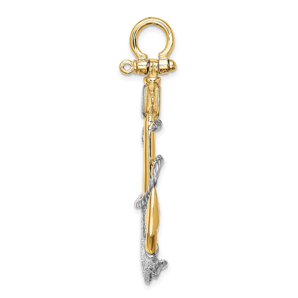14Kw/Rhodium 3-D Anchor w/ Rope Shackle Bail Charm - WBC