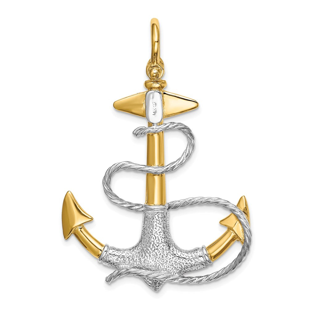 14Kw/Rhodium 3-D Anchor w/ Rope Shackle Bail Charm - WBC