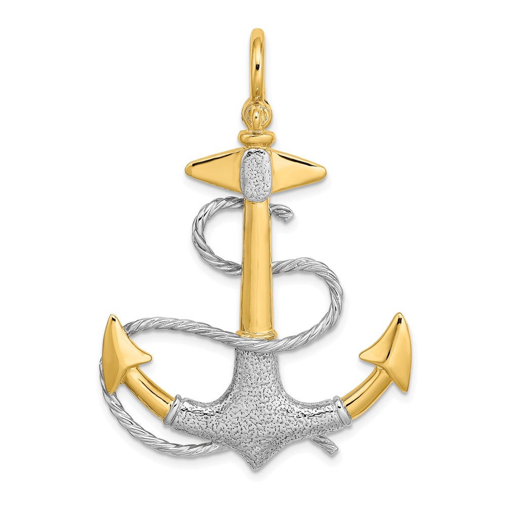 14Kw/Rhodium 3-D Anchor w/ Rope Shackle Bail Charm - WBC