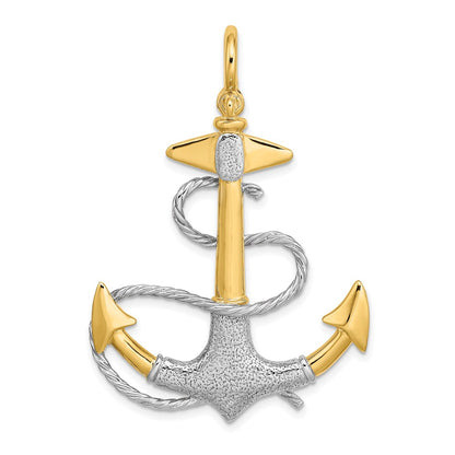 14Kw/Rhodium 3-D Anchor w/ Rope Shackle Bail Charm - WBC