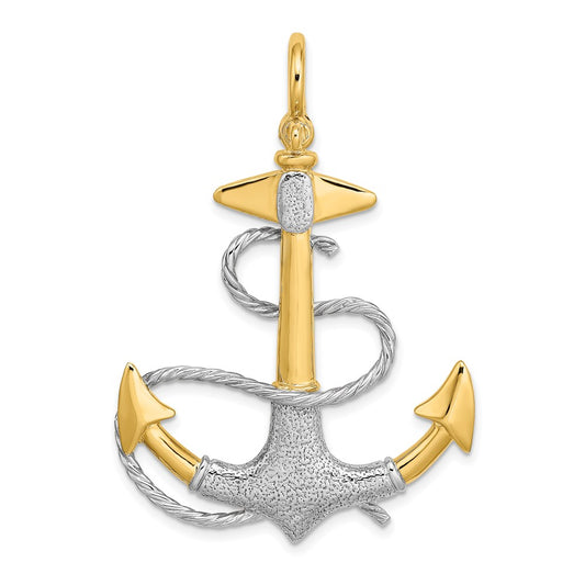 14Kw/Rhodium 3-D Anchor w/ Rope Shackle Bail Charm - WBC