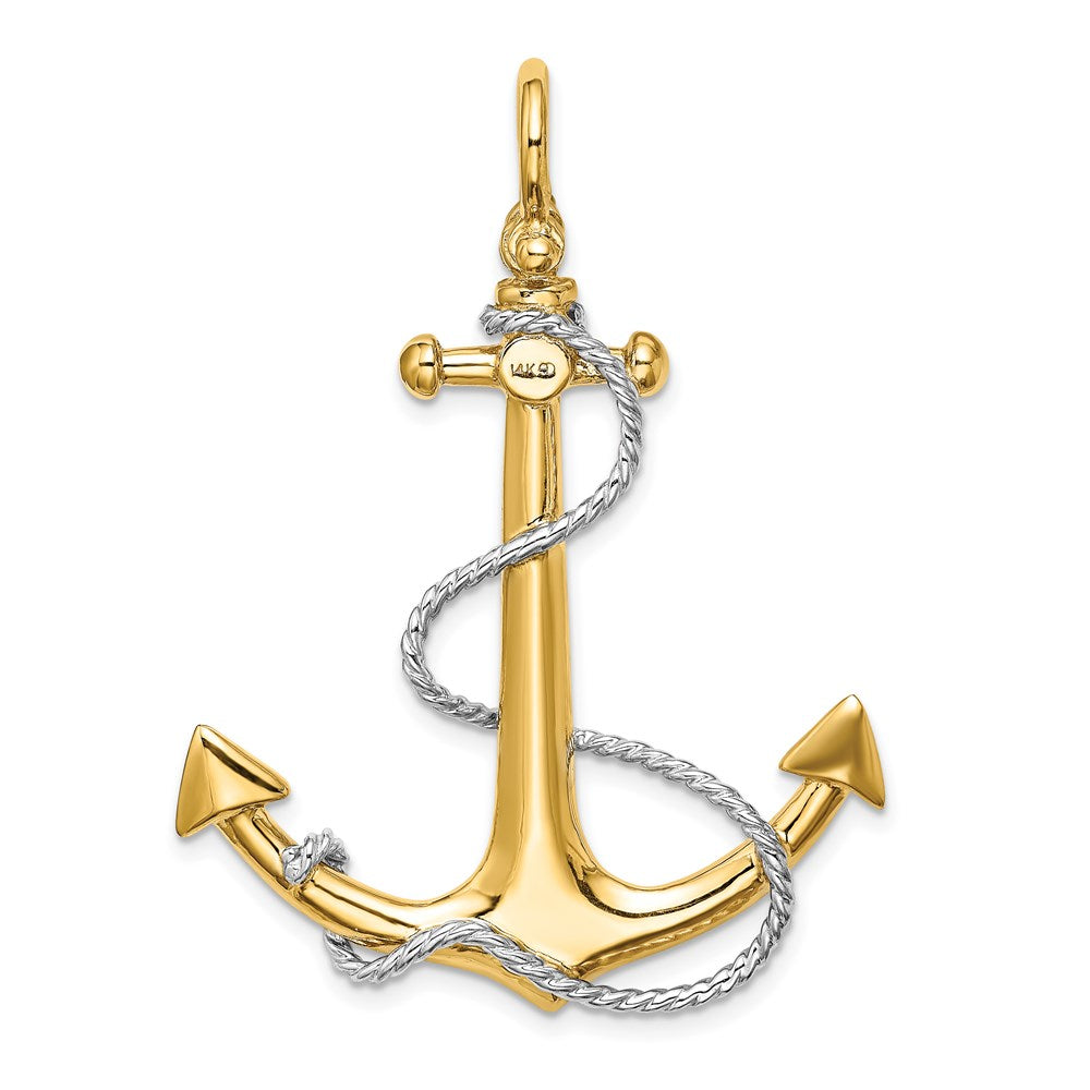 and Rhodium 3-D Large Anchor with Rope and Shackle Bail Charm - WBC