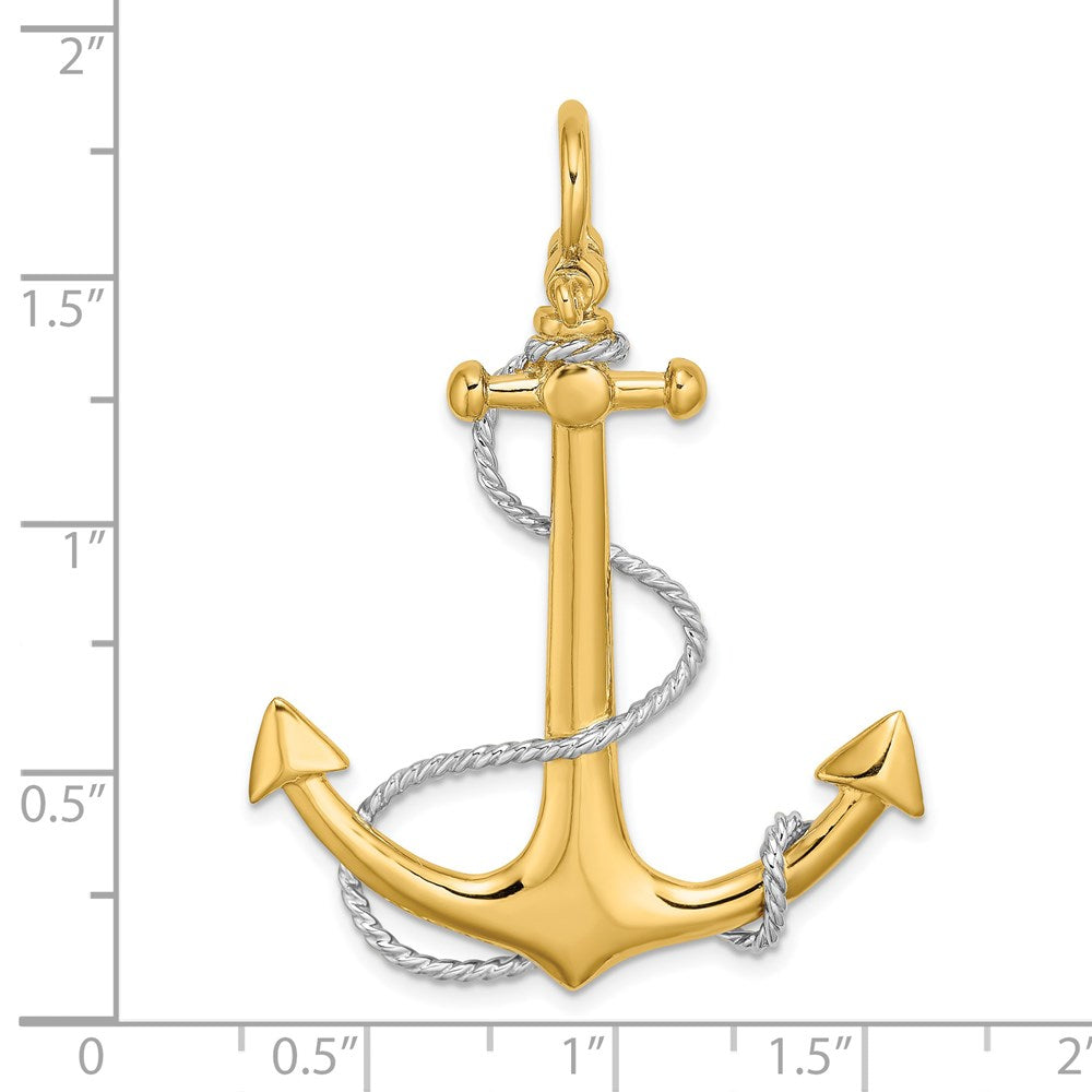 and Rhodium 3-D Large Anchor with Rope and Shackle Bail Charm - WBC