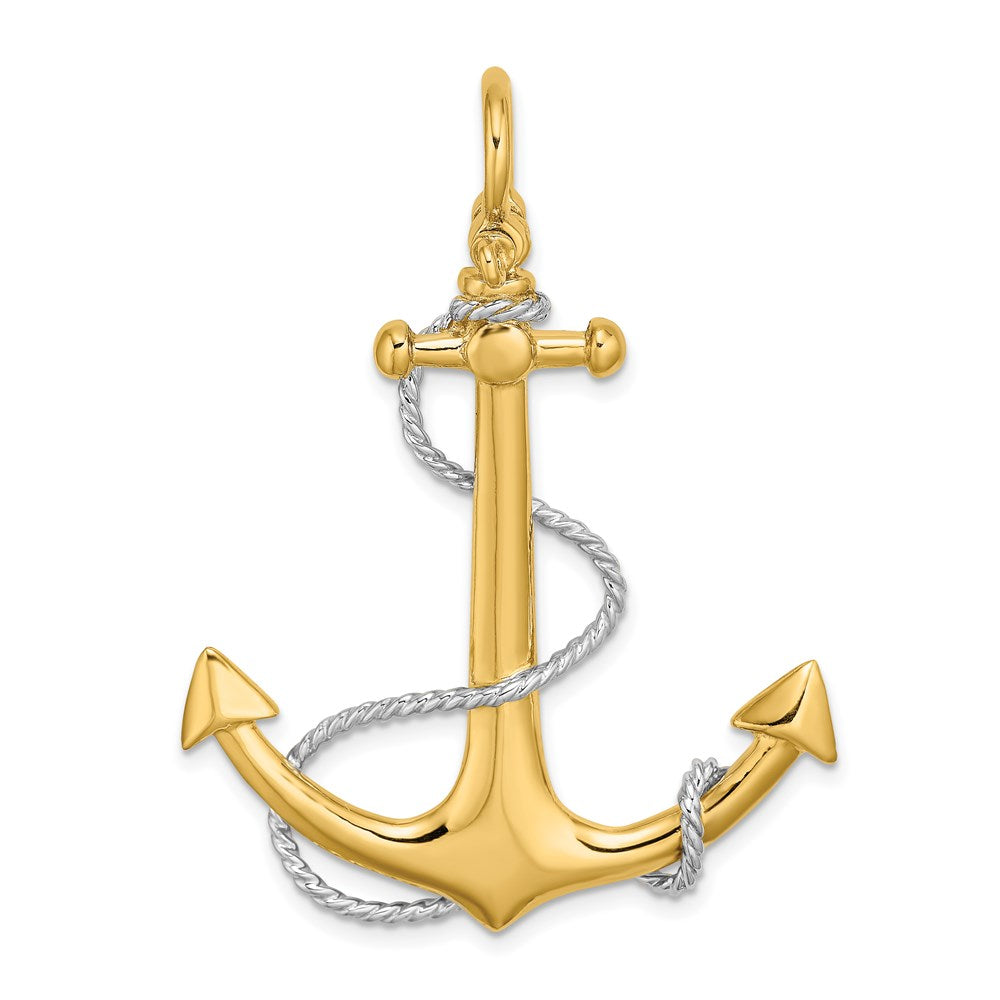 and Rhodium 3-D Large Anchor with Rope and Shackle Bail Charm - WBC