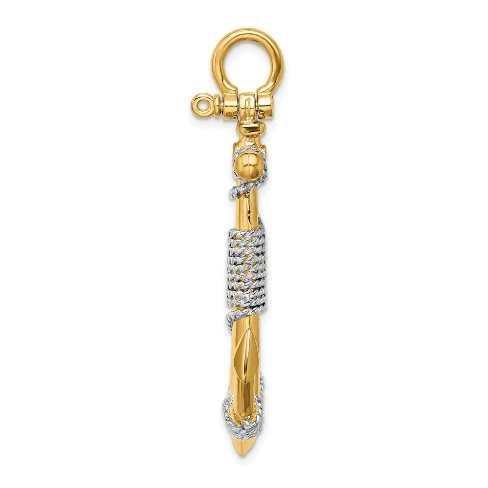and Rhodium 3-D Large Anchor with Wrapped Rope Charm - WBC