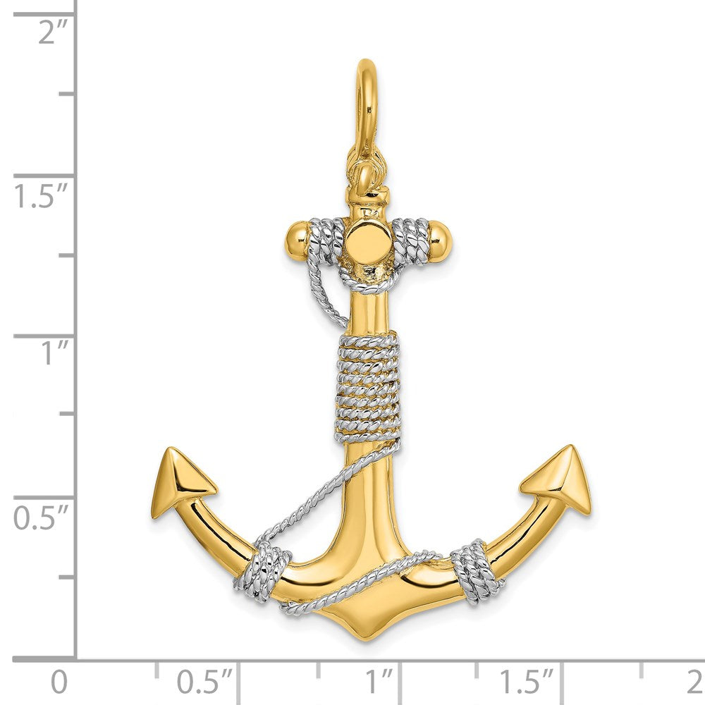 and Rhodium 3-D Large Anchor with Wrapped Rope Charm - WBC