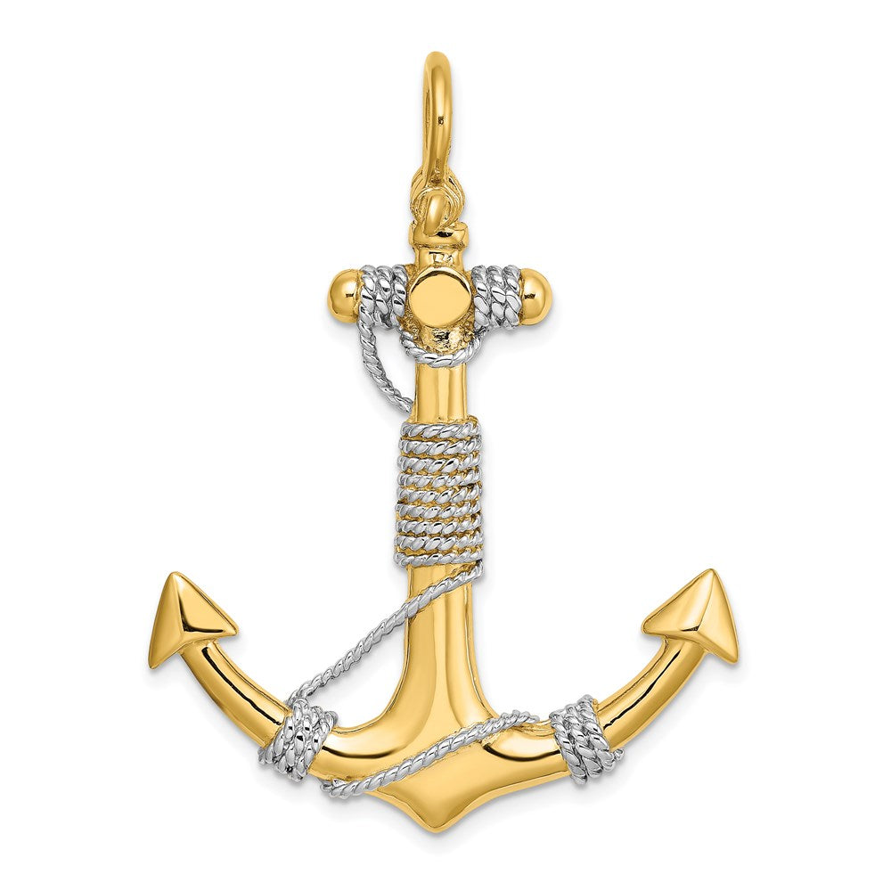 and Rhodium 3-D Large Anchor with Wrapped Rope Charm - WBC