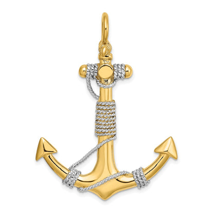 and Rhodium 3-D Large Anchor with Wrapped Rope Charm - WBC
