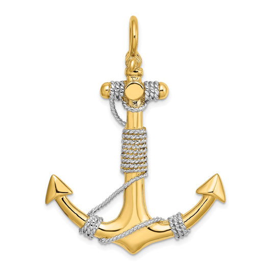 and Rhodium 3-D Large Anchor with Wrapped Rope Charm - WBC