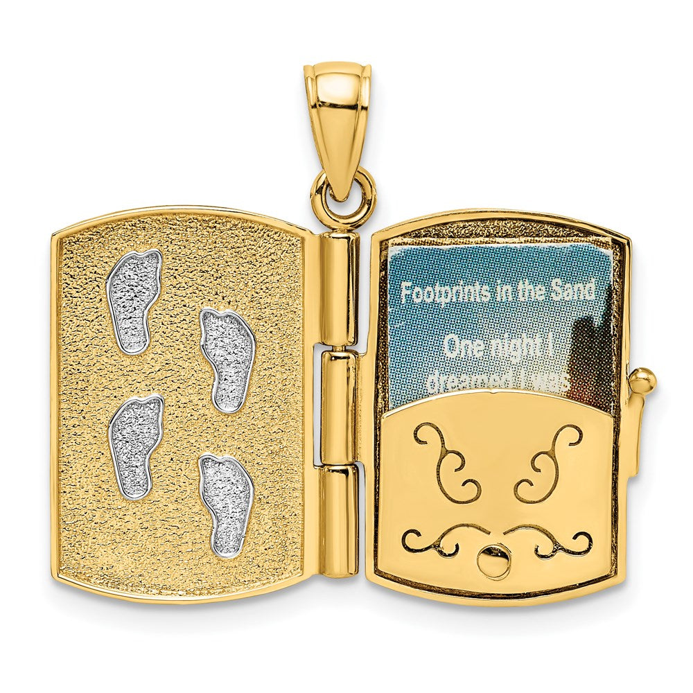 and Rhodium 3-D FOOTPRINTS IN THE SAND Moveable Book with Paper Poem Insert Charm - WBC