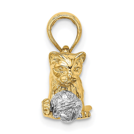 Two-Tone 3-D Cat Playing with Moveable Ball Charm - WBC