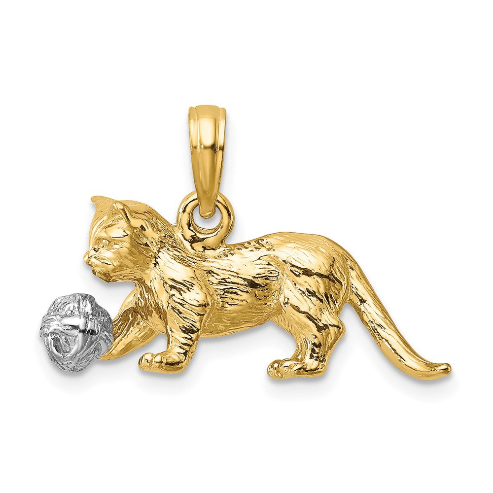 Two-Tone 3-D Cat Playing with Moveable Ball Charm - WBC