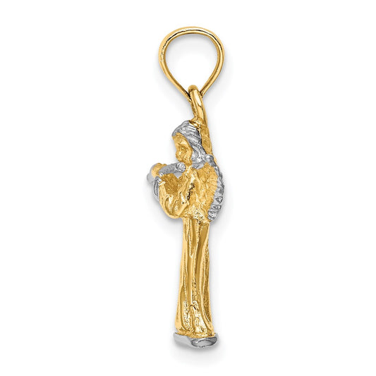 and Rhodium 3-D Angel Playing Flute Charm - WBC