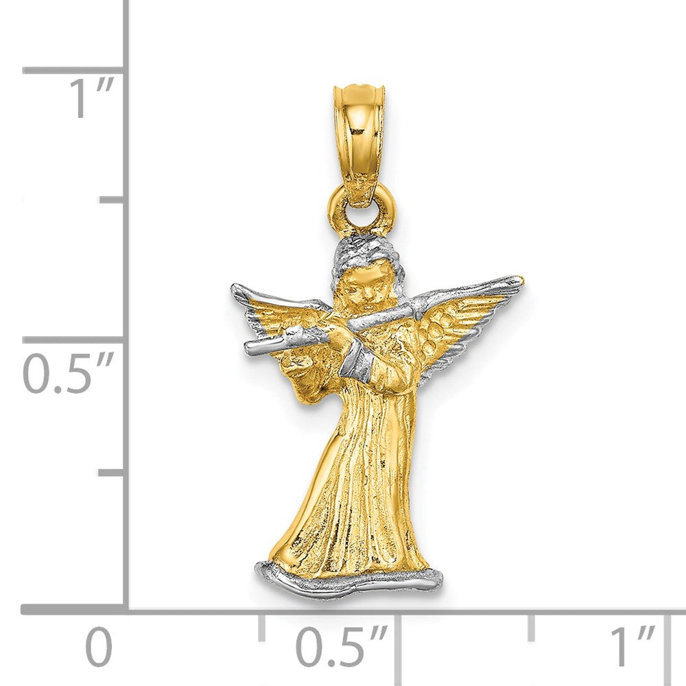 and Rhodium 3-D Angel Playing Flute Charm - WBC