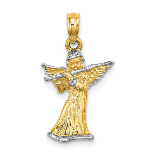 and Rhodium 3-D Angel Playing Flute Charm - WBC