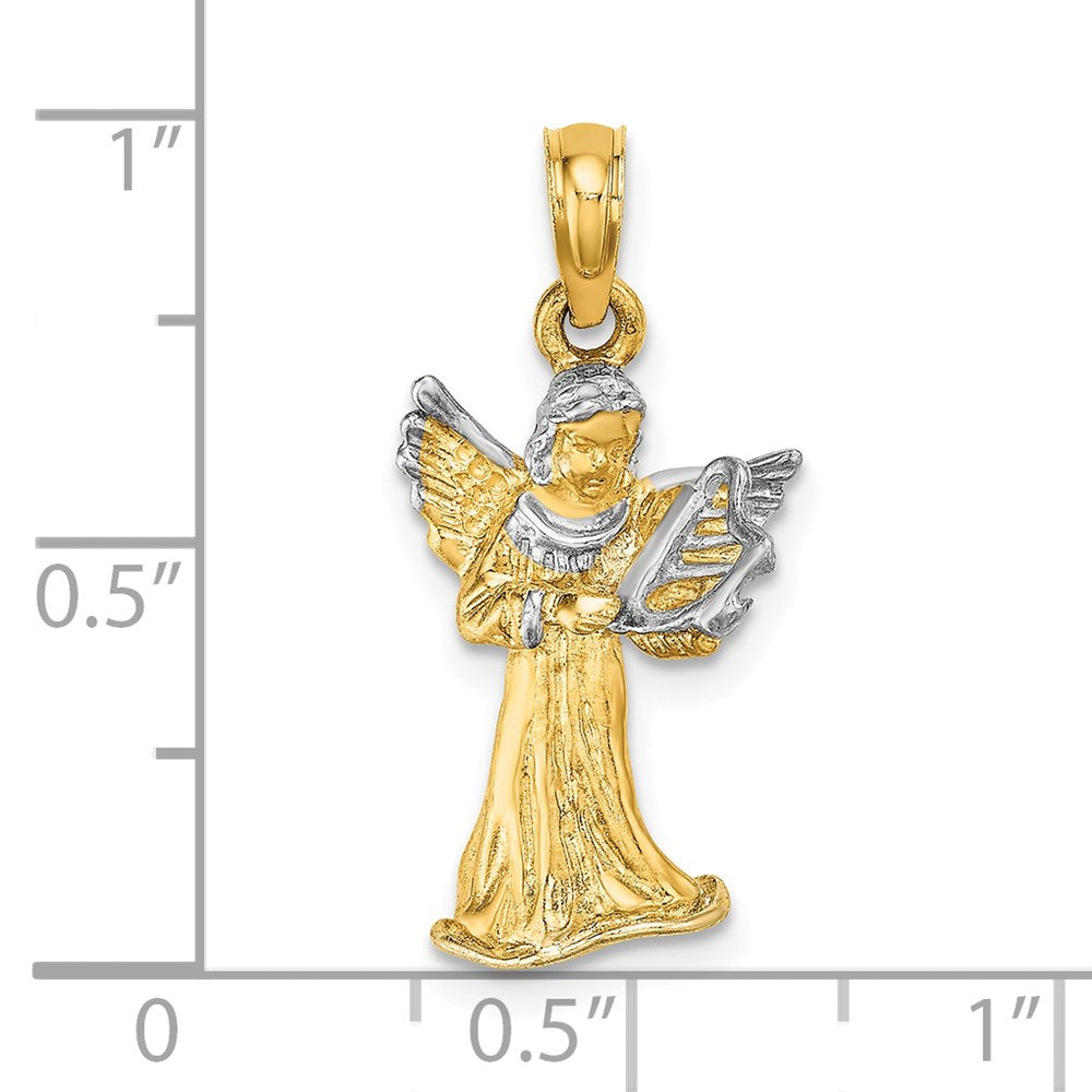 and Rhodium 3-D Angel Playing Harp Charm - WBC