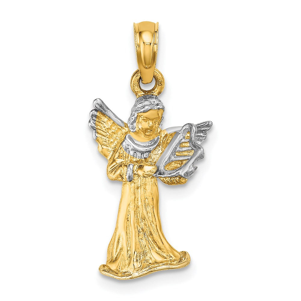 and Rhodium 3-D Angel Playing Harp Charm - WBC
