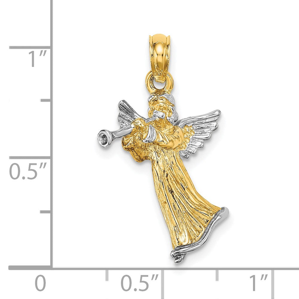 and Rhodium 3-D Angel Playing Trumpet Charm - WBC