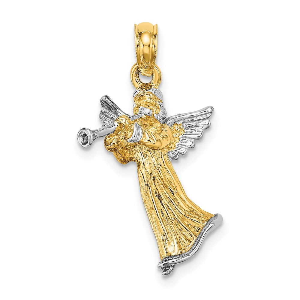 and Rhodium 3-D Angel Playing Trumpet Charm - WBC