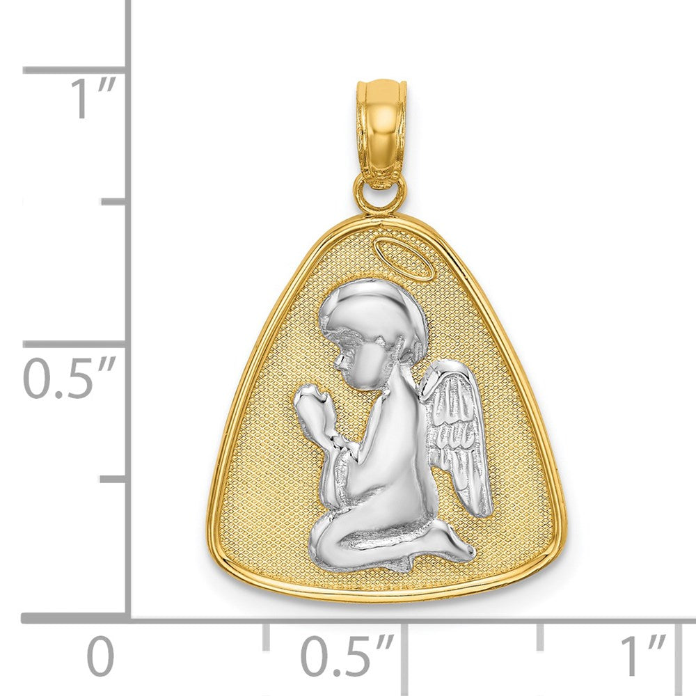 and Rhodium Angel Praying with Halo On Triangle Disc Pendant - WBC