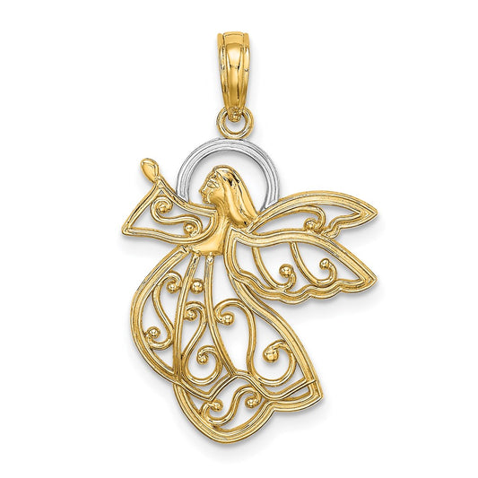 and Rhodium Filigree Flying Angel Charm - WBC
