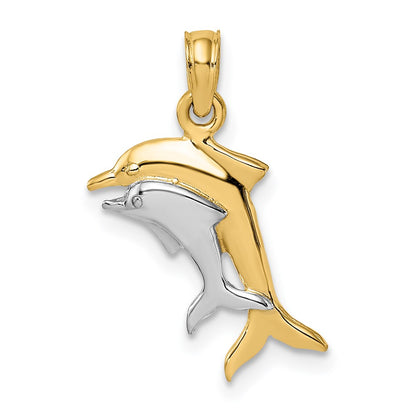 and Rhodium 2-D Polished Dolphins Charm - WBC