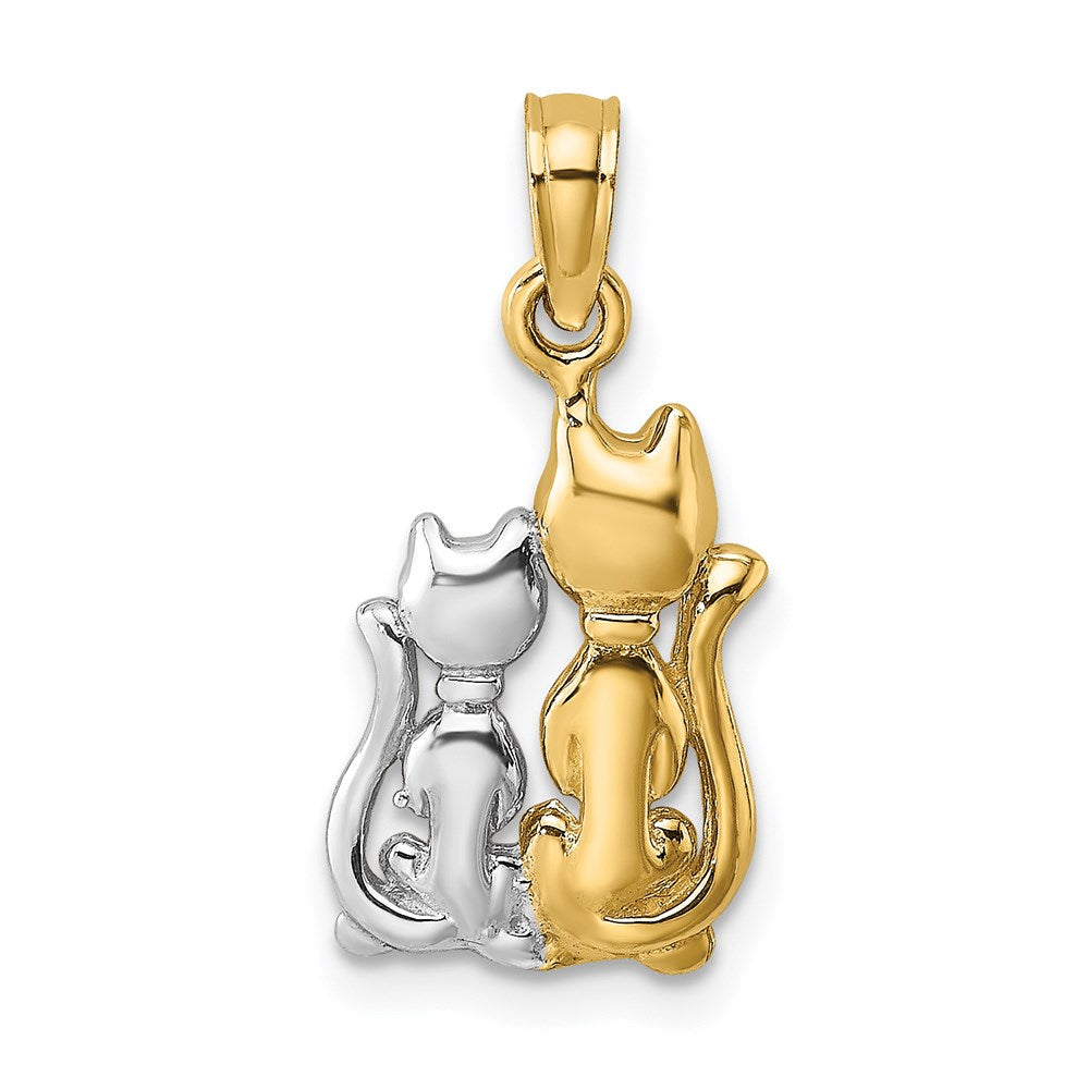 and Rhodium Polished Cat and Kitten Charm - WBC