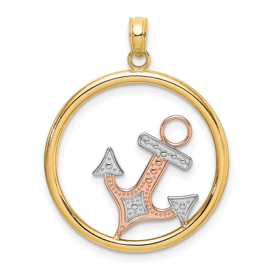 Two-tone with Rhodium Anchor In Circle Charm - WBC