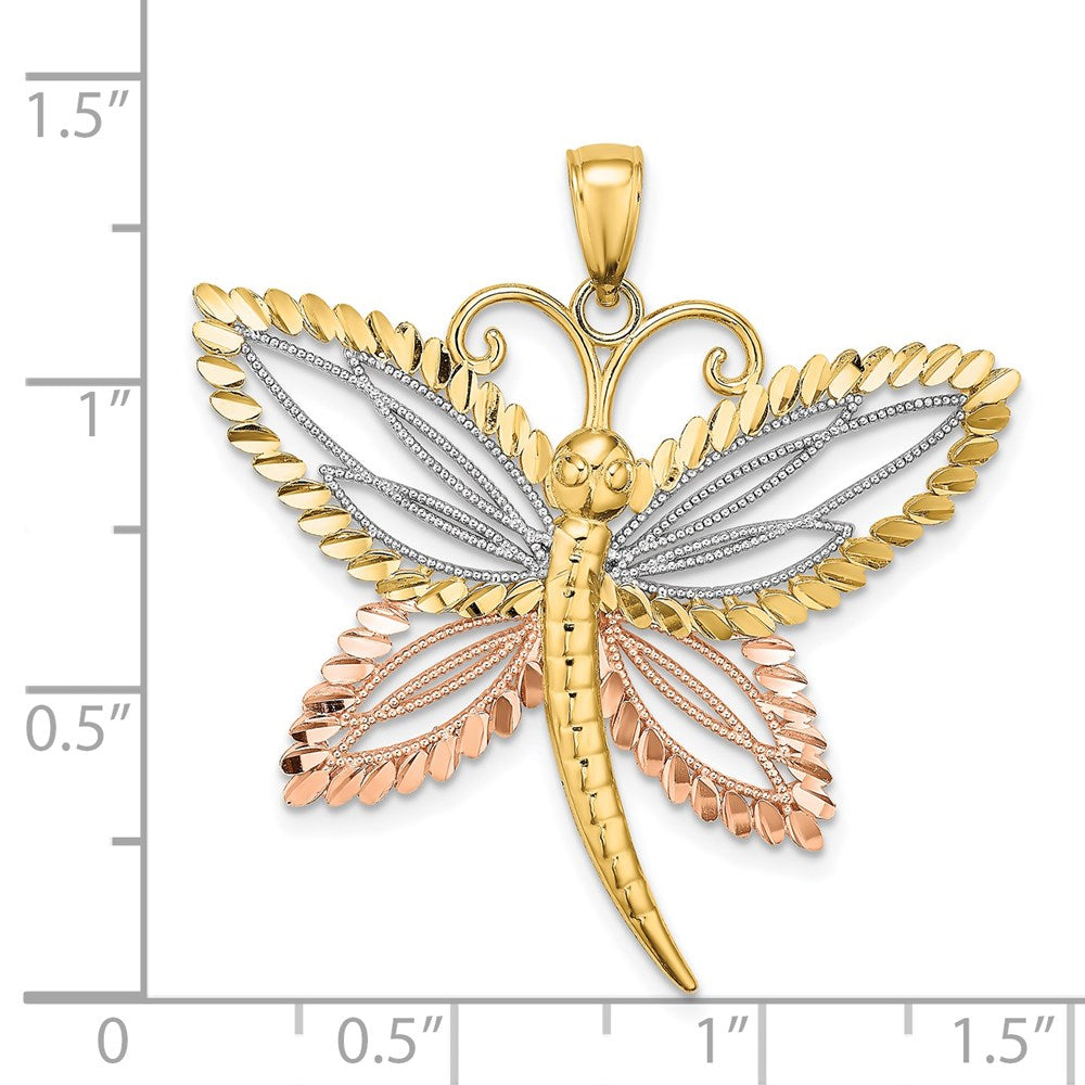 Two-tone with Rhodium Dragonfly with Diamond-cut Wings Pendant - WBC