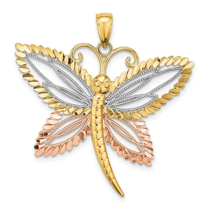 Two-tone with Rhodium Dragonfly with Diamond-cut Wings Pendant - WBC
