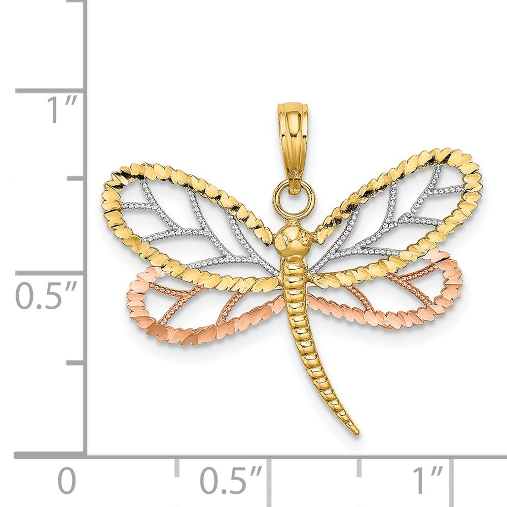 Two-tone with Rhodium Dragonfly with Beaded Diamond-cut Wings Charm - WBC