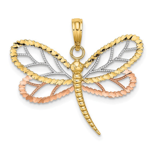 Two-tone with Rhodium Dragonfly with Beaded Diamond-cut Wings Charm - WBC
