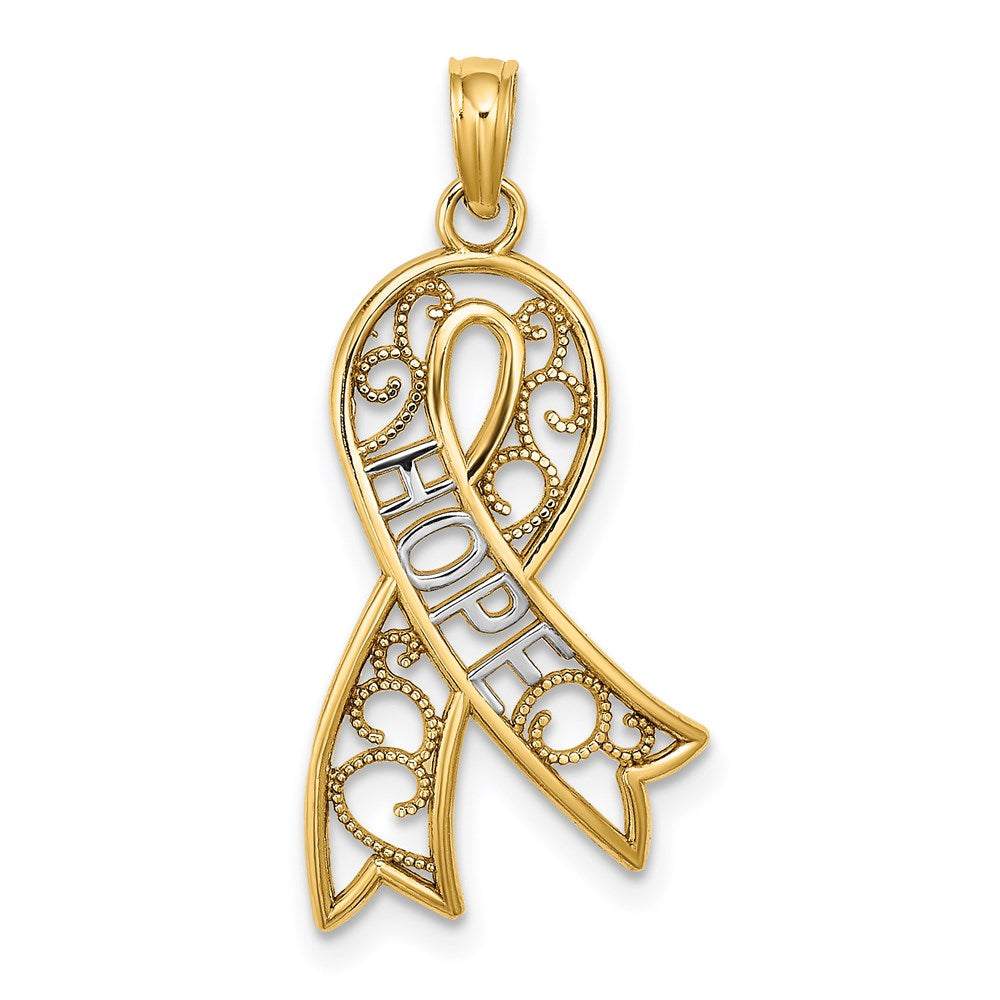 and Rhodium Filigree Awareness Ribbon HOPE Charm - WBC