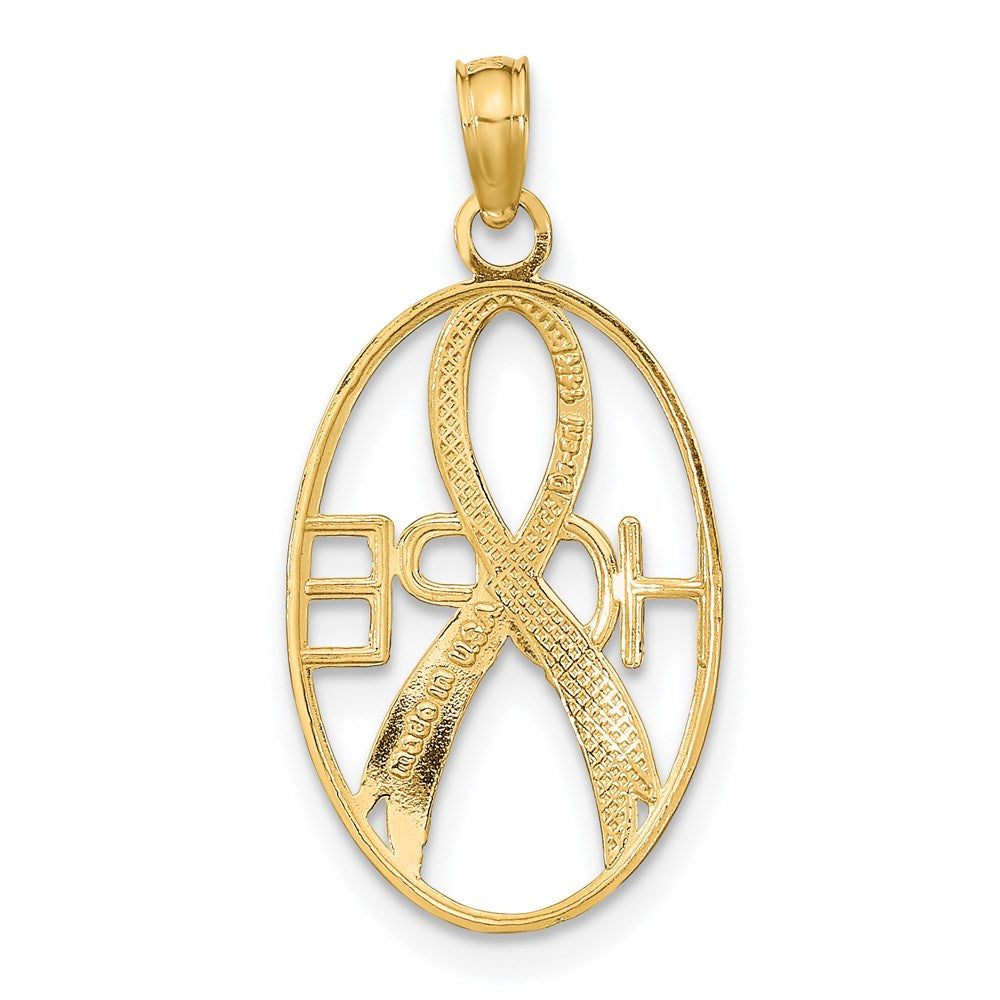 and Rhodium Textured HOPE Awareness Ribbon in Oval Charm - WBC