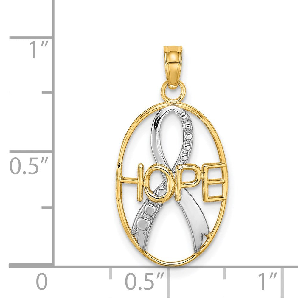 and Rhodium Textured HOPE Awareness Ribbon in Oval Charm - WBC