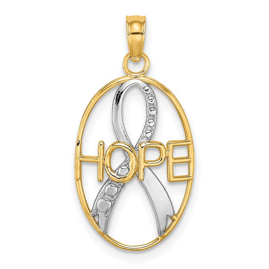 and Rhodium Textured HOPE Awareness Ribbon in Oval Charm - WBC