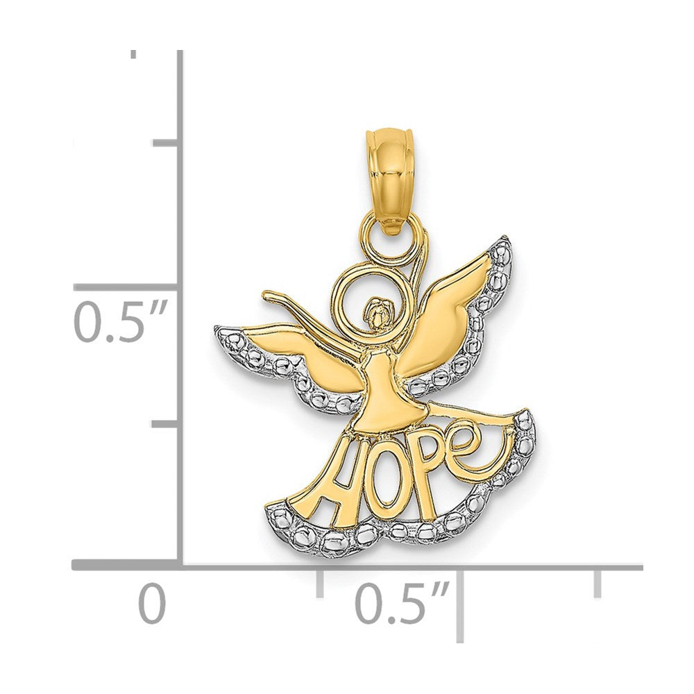 and Rhodium Polished and Textured Cut-Out HOPE Angel Charm - WBC